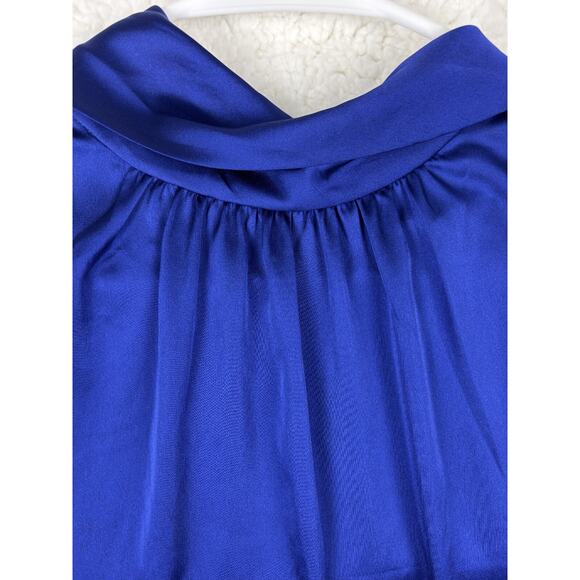 Royal Blue Halter Blouse M Satin Feel Sleeveless Elegant Chic Party Top - Picture 2 of 4